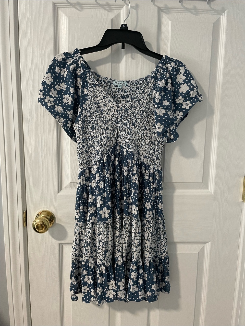 Nostalgia Navy and White Floral Smocked Top